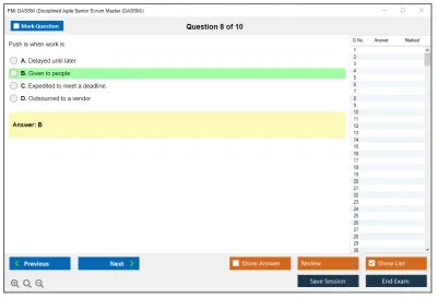 PMI DASSM Disciplined Agile Senior Scrum Master (DASSM) Exam Practice test exam simulator test engine exam Prep practice test questions answers Image 8