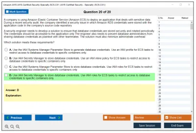 Amazon AWS AWS-Certified-Security-Specialty-SCS-C01 AWS Certified Security - Specialty (SCS-C01) Practice test exam simulator test engine exam Prep practice test questions answers Image 20