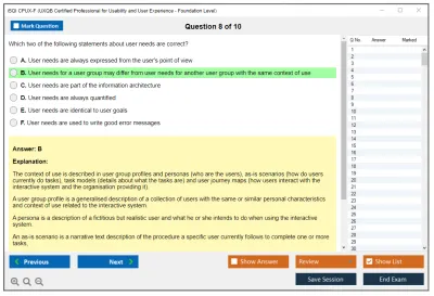iSQI CPUX-F UXQB Certified Professional for Usability and User Experience - Foundation Level Practice test exam simulator test engine exam Prep practice test questions answers Image 8
