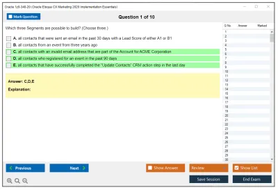 Oracle 1z0-340-20 Oracle Eloqua CX Marketing 2020 Implementation Essentials Practice test exam simulator test engine exam Prep practice test questions answers Image 1