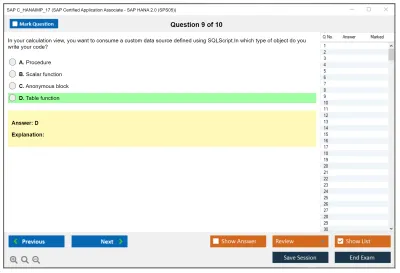 SAP C_HANAIMP_17 SAP Certified Application Associate - SAP HANA 2.0 (SPS05) Practice test exam simulator test engine exam Prep practice test questions answers Image 9