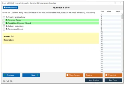 Oracle 1z0-343 JD Edwards EnterpriseOne Distribution 9.2 Implementation Essentials Practice test exam simulator test engine exam Prep practice test questions answers Image 1
