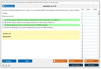 SAP C_TS422_2021 SAP Certified Associate - SAP S/4HANA Production Planning and Manufacturing Practice test exam simulator test engine exam Prep practice test questions answers Image 5