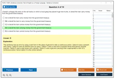 TOEFL TOEFL-Sentence-Correction Test of English as a Foreign Language - Sentence Correction Practice test exam simulator test engine exam Prep practice test questions answers Image 4