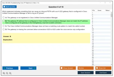 Cisco 300-080 Troubleshooting Cisco IP Telephony &amp; Video v1.0 Practice test exam simulator test engine exam Prep practice test questions answers Image 9