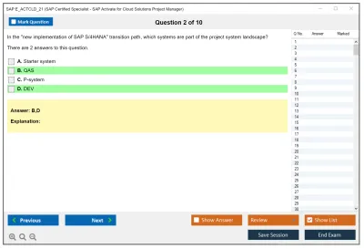 SAP E_ACTCLD_21 SAP Certified Specialist - SAP Activate for Cloud Solutions Project Manager Practice test exam simulator test engine exam Prep practice test questions answers Image 2