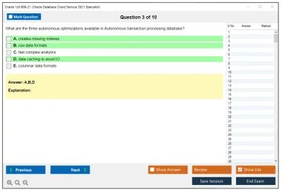 Oracle 1z0-998-21 Oracle Database Cloud Service 2021 Specialist Practice test exam simulator test engine exam Prep practice test questions answers Image 3