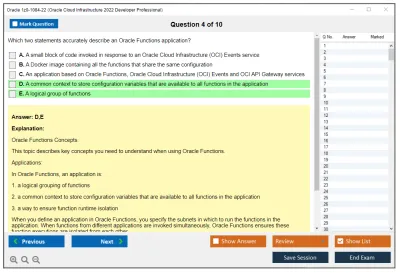 Oracle 1z0-1084-22 Oracle Cloud Infrastructure 2022 Developer Professional Practice test exam simulator test engine exam Prep practice test questions answers Image 4