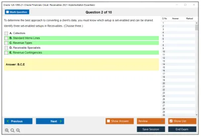 Oracle 1z0-1056-21 Oracle Financials Cloud: Receivables 2021 Implementation Essentials Practice test exam simulator test engine exam Prep practice test questions answers Image 2