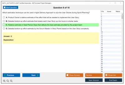 SAP C_ACTIVATE13 SAP Certified Associate - SAP Activate Project Manager Practice test exam simulator test engine exam Prep practice test questions answers Image 8