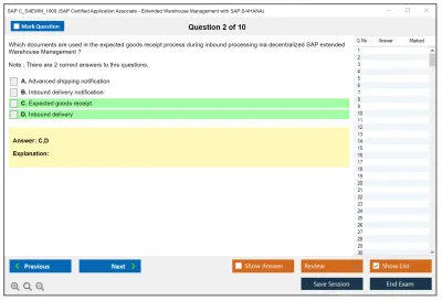 SAP C_S4EWM_1909 SAP Certified Application Associate - Extended Warehouse Management with SAP S/4HANA Practice test exam simulator test engine exam Prep practice test questions answers Image 2