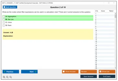 SAP C_HANADEV_17 SAP Certified Associate - Developer - SAP HANA 2.0 SPS05 Practice test exam simulator test engine exam Prep practice test questions answers Image 2