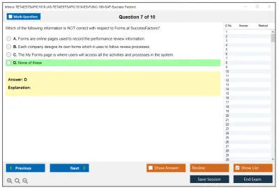 Infosys TETAESTSAPIC1019 AS-TETAESTSAPIC1019-ES-FUNC-100-SAP-Success Factors Practice test exam simulator test engine exam Prep practice test questions answers Image 7