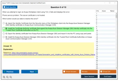 Avaya 71201X Avaya AuraCore Components Implement Certified Exam Practice test exam simulator test engine exam Prep practice test questions answers Image 6
