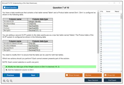 Microsoft 70-767 Implementing a SQL Data Warehouse Practice test exam simulator test engine exam Prep practice test questions answers Image 7