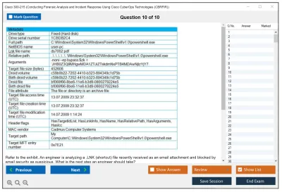 Cisco 300-215 Conducting Forensic Analysis and Incident Response Using Cisco CyberOps Technologies (CBRFIR) Practice test exam simulator test engine exam Prep practice test questions answers Image 10