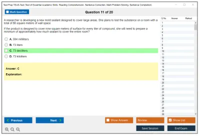 Test Prep TEAS-Test Test of Essential Academic Skills: Reading Comprehension, Sentence Correction, Math Problem Solving, Sentence Completion Practice test exam simulator test engine exam Prep practice test questions answers Image 11
