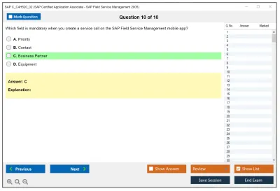 SAP C_C4H520_02 SAP Certified Associate - SAP Field Service Management 2005 Practice test exam simulator test engine exam Prep practice test questions answers Image 10