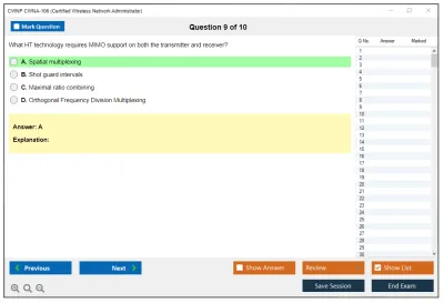 CWNP CWNA-106 Certified Wireless Network Administrator Practice test exam simulator test engine exam Prep practice test questions answers Image 9