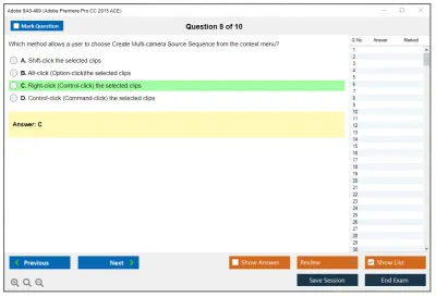 Adobe 9A0-409 Adobe Premiere Pro CC 2015 ACE Practice test exam simulator test engine exam Prep practice test questions answers Image 8