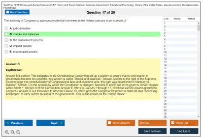 Test Prep CLEP-History-and-Social-Sciences CLEP History and Social Sciences: American Government, Educational Psychology, History of the United States, Macroeconomics, Microeconomics, Psychology Practice test exam simulator test engine exam Prep practice test questions answers Image 17