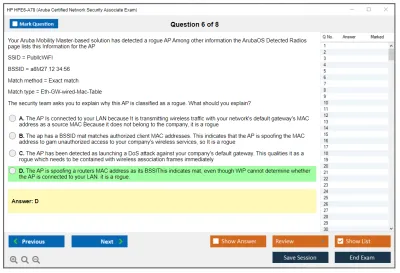 HP HPE6-A78 Aruba Certified Network Security Associate Exam Practice test exam simulator test engine exam Prep practice test questions answers Image 6