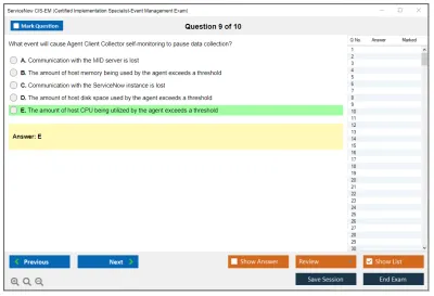 ServiceNow CIS-EM Certified Implementation Specialist - Event Management Exam Practice test exam simulator test engine exam Prep practice test questions answers Image 9