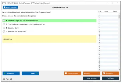 SAP C_ACTIVATE12 SAP Certified Associate - SAP Activate Project Manager Practice test exam simulator test engine exam Prep practice test questions answers Image 9