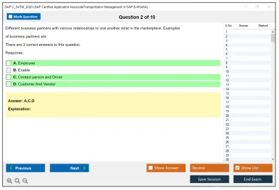 SAP C_S4TM_2020 SAP Certified Associate - Transportation Management in SAP S/4HANA Practice test exam simulator test engine exam Prep practice test questions answers Image 2