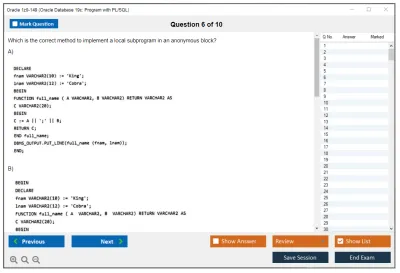 Oracle 1z0-149 Oracle Database 19c: Program with PL/SQL Practice test exam simulator test engine exam Prep practice test questions answers Image 6