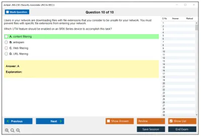 Juniper JN0-230 Security-Associate (JNCIA-SEC) Practice test exam simulator test engine exam Prep practice test questions answers Image 10