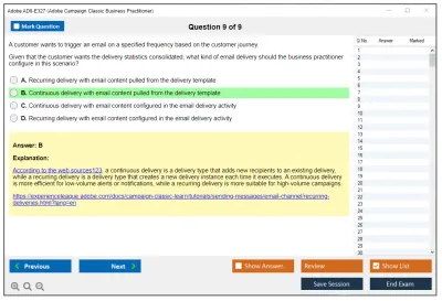 Adobe AD0-E327 Adobe Campaign Classic Business Practitioner - Certified Expert Practice test exam simulator test engine exam Prep practice test questions answers Image 9