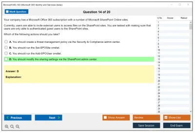 Microsoft MS-100 Microsoft 365 Identity and Services Practice test exam simulator test engine exam Prep practice test questions answers Image 14