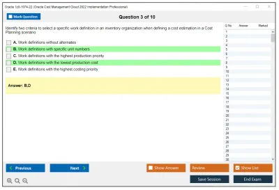 Oracle 1z0-1074-22 Oracle Cost Management Cloud 2022 Implementation Professional Practice test exam simulator test engine exam Prep practice test questions answers Image 3