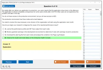 Pegasystems PEGACLSA74V1-A LSA Pega Architecture 74V1 Practice test exam simulator test engine exam Prep practice test questions answers Image 6