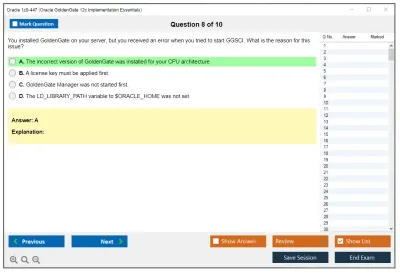 Oracle 1z0-447 Oracle GoldenGate 12c Implementation Essentials Practice test exam simulator test engine exam Prep practice test questions answers Image 8
