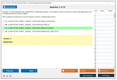 Citrix 1Y0-341 Citrix ADC Advanced Topics - Security. Management and Optimization (CCP-N) Practice test exam simulator test engine exam Prep practice test questions answers Image 7