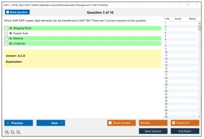 SAP C_S4TM_2020 SAP Certified Associate - Transportation Management in SAP S/4HANA Practice test exam simulator test engine exam Prep practice test questions answers Image 3