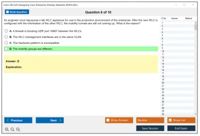 Cisco 300-425 Designing Cisco Enterprise Wireless Networks (ENWLSD) Practice test exam simulator test engine exam Prep practice test questions answers Image 6