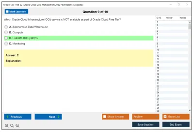 Oracle 1z0-1105-22 Oracle Cloud Data Management 2022 Foundations Associate Practice test exam simulator test engine exam Prep practice test questions answers Image 9