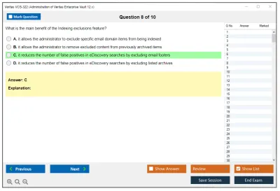 Veritas VCS-322 Administration of Veritas Enterprise Vault 12.x Practice test exam simulator test engine exam Prep practice test questions answers Image 8