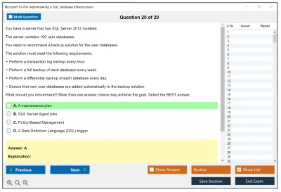 Microsoft 70-764 Administering a SQL Database Infrastructure Practice test exam simulator test engine exam Prep practice test questions answers Image 20