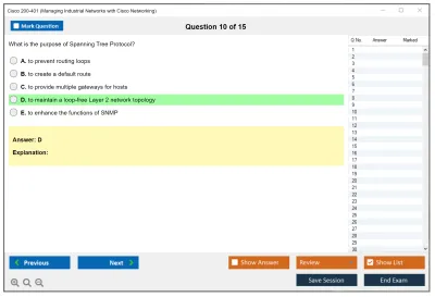 Cisco 200-401 Managing Industrial Networks with Cisco Networking Practice test exam simulator test engine exam Prep practice test questions answers Image 10