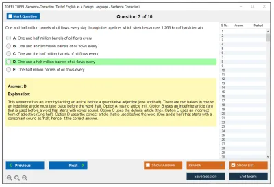 TOEFL TOEFL-Sentence-Correction Test of English as a Foreign Language - Sentence Correction Practice test exam simulator test engine exam Prep practice test questions answers Image 3