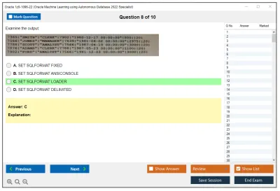 Oracle 1z0-1096-22 Oracle Machine Learning using Autonomous Database 2022 Specialist Practice test exam simulator test engine exam Prep practice test questions answers Image 8