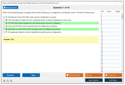 Alcatel-Lucent 4A0-M02 Alcatel-Lucent Mobile Gateways for the LTE Evolved Packet Core  Practice test exam simulator test engine exam Prep practice test questions answers Image 1