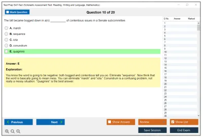 Test Prep SAT-Test Scholastic Assessment Test: Reading, Writing and Language, Mathematics Practice test exam simulator test engine exam Prep practice test questions answers Image 10