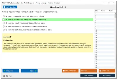 TOEFL TOEFL-Sentence-Correction Test of English as a Foreign Language - Sentence Correction Practice test exam simulator test engine exam Prep practice test questions answers Image 5