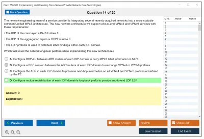 Cisco 350-501 Implementing and Operating Cisco Service Provider Network Core Technologies (350-501 SPCOR) Practice test exam simulator test engine exam Prep practice test questions answers Image 14