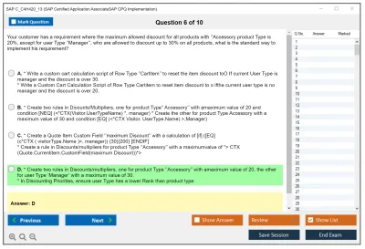 SAP C_C4H420_13 SAP Certified Associate - SAP CPQ Implementation Practice test exam simulator test engine exam Prep practice test questions answers Image 6